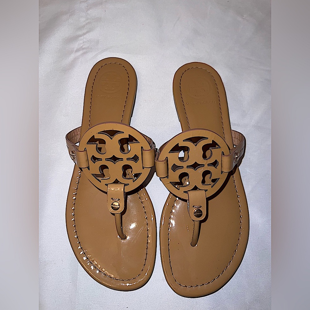 Tory Burch Sandals Miller Patent Sand Color size 8